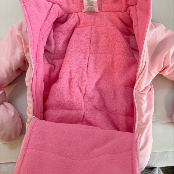 Okie Dokie Snowsuit Pink Fleece Lined Footed With Mittens Size 3-6 Mos. Bunting - Picture 7 of 11